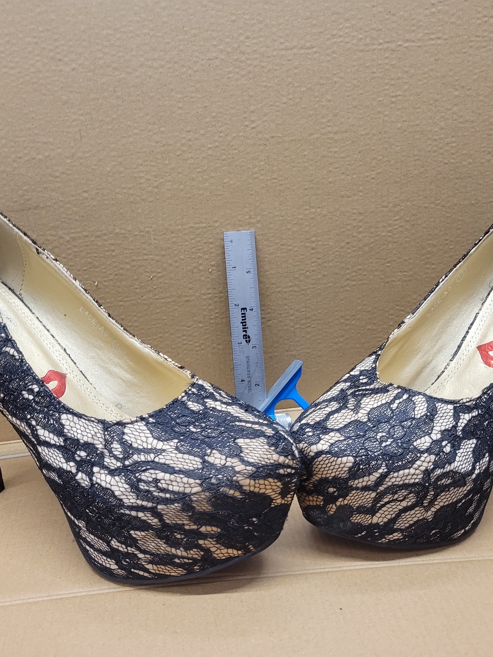 Kiss Black Lace over Nude Platform Pumps